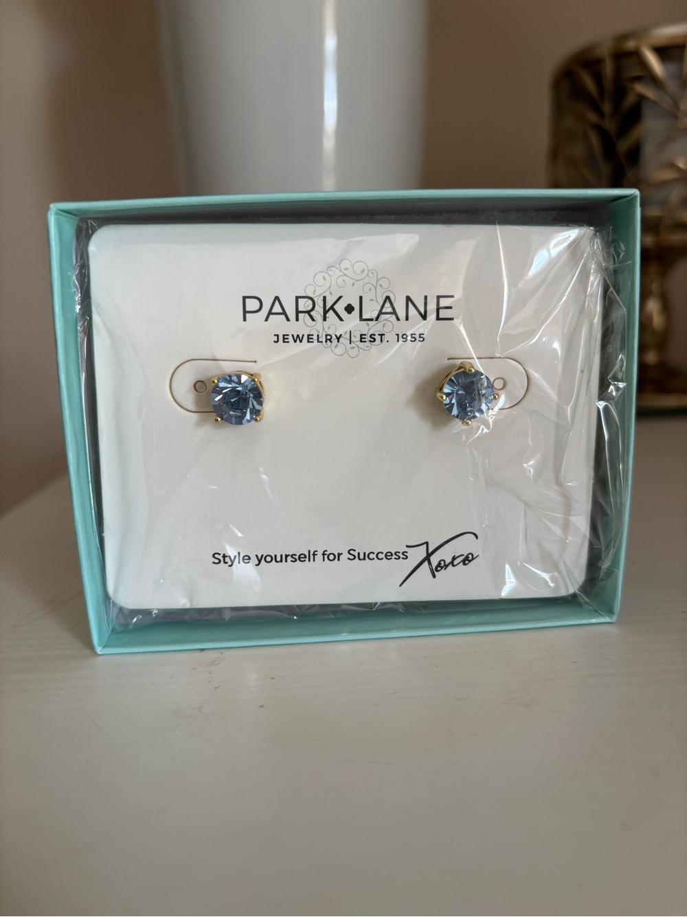 Park Lane Gold-Tone Sky Blue Crystal Stud Earrings